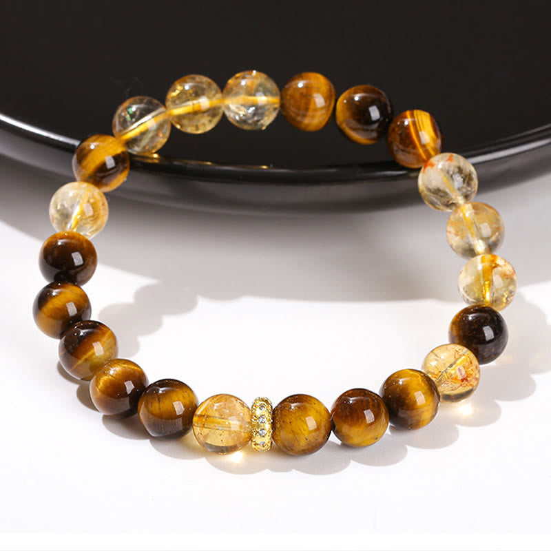 Braccialetto di forza con perle di citrino occhio di tigre naturale Buddha Stones