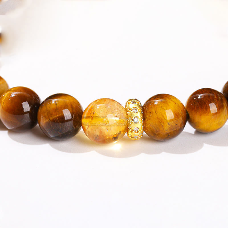 Braccialetto di forza con perle di citrino occhio di tigre naturale Buddha Stones