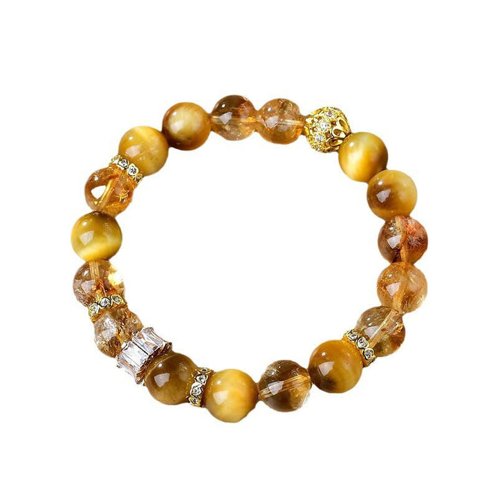 Braccialetto di forza e coraggio con perle di occhio di tigre naturale e citrino Buddha Stones