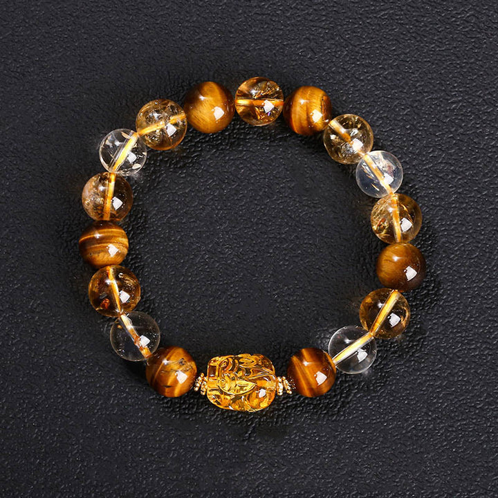Braccialetto Buddha Stones Natural Yellow Tiger Eye Citrine Bees Wax Pixiu Strength