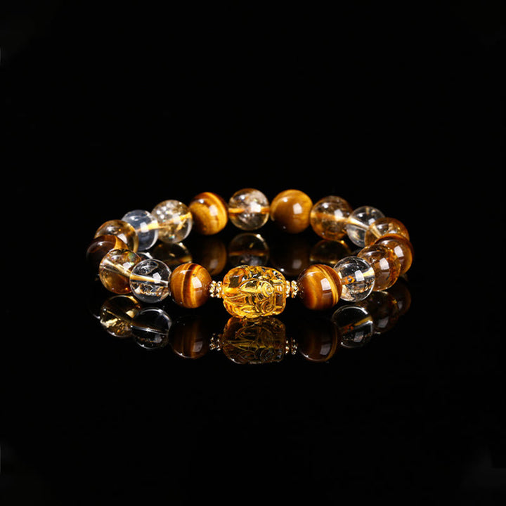 Braccialetto Buddha Stones Natural Yellow Tiger Eye Citrine Bees Wax Pixiu Strength