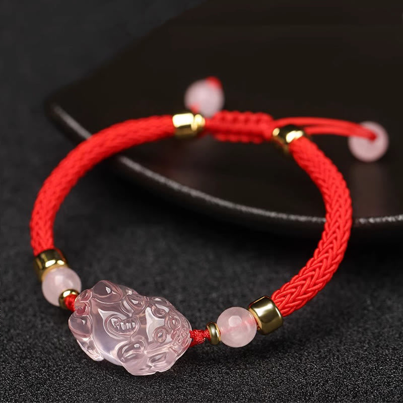 Braccialetto intrecciato con corda di cristallo rosa Buddha Stones PiXiu