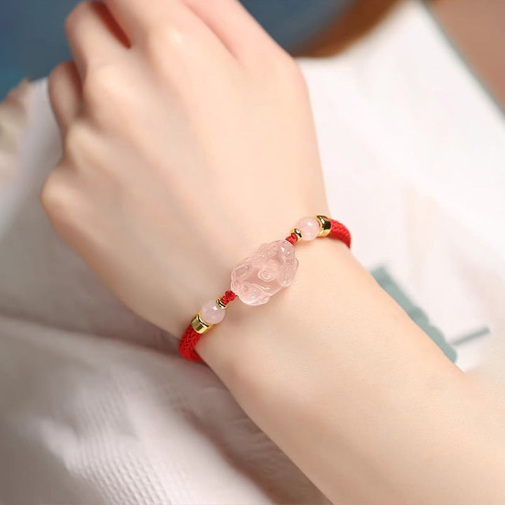 Braccialetto intrecciato con corda di cristallo rosa Buddha Stones PiXiu
