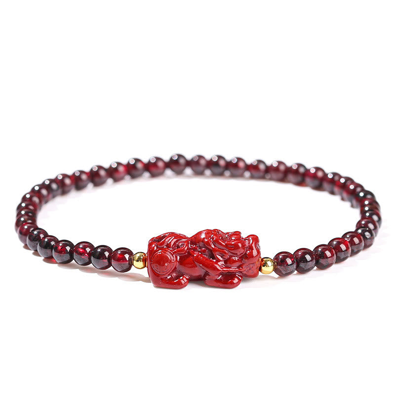 Braccialetto di protezione con perline quadrate in quarzo fragola, granato, cinabro , Buddha Stones