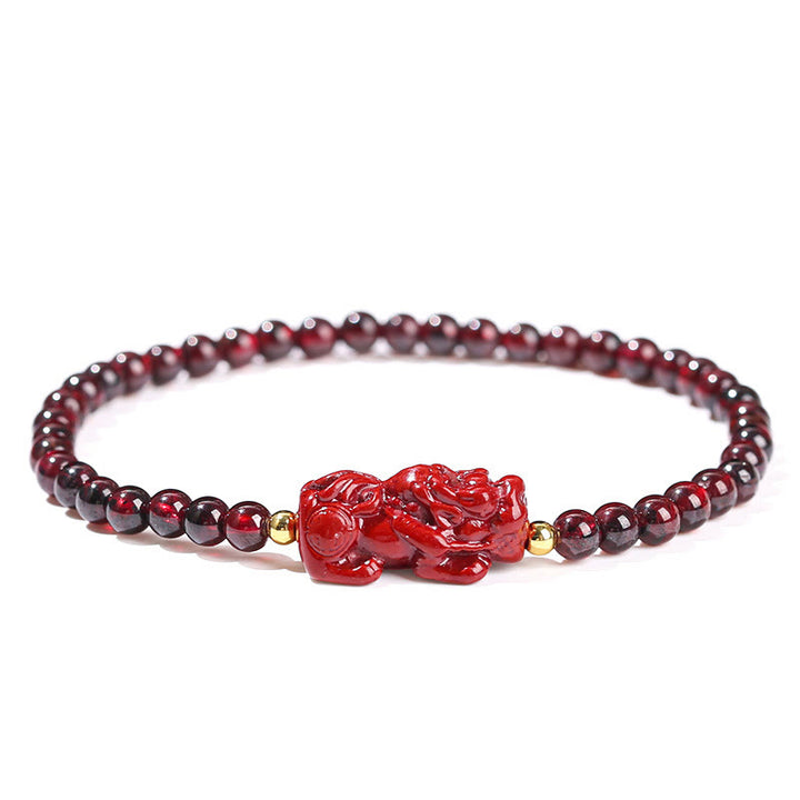 Braccialetto di protezione con perline quadrate in quarzo fragola, granato, cinabro , Buddha Stones