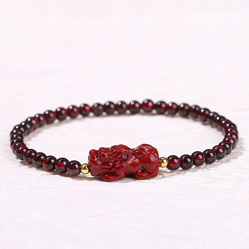 Braccialetto di protezione con perline quadrate in quarzo fragola, granato, cinabro , Buddha Stones