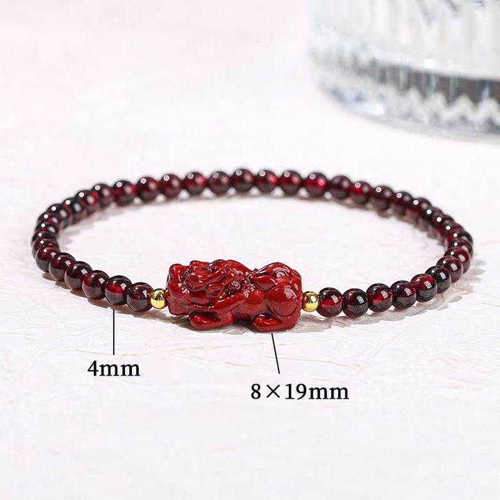 Braccialetto di protezione con perline quadrate in quarzo fragola, granato, cinabro , Buddha Stones