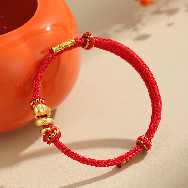 Braccialetto intrecciato con protezione in corda rossa con anno del serpente dorato in argento sterling 999 fatto a mano Buddha Stones