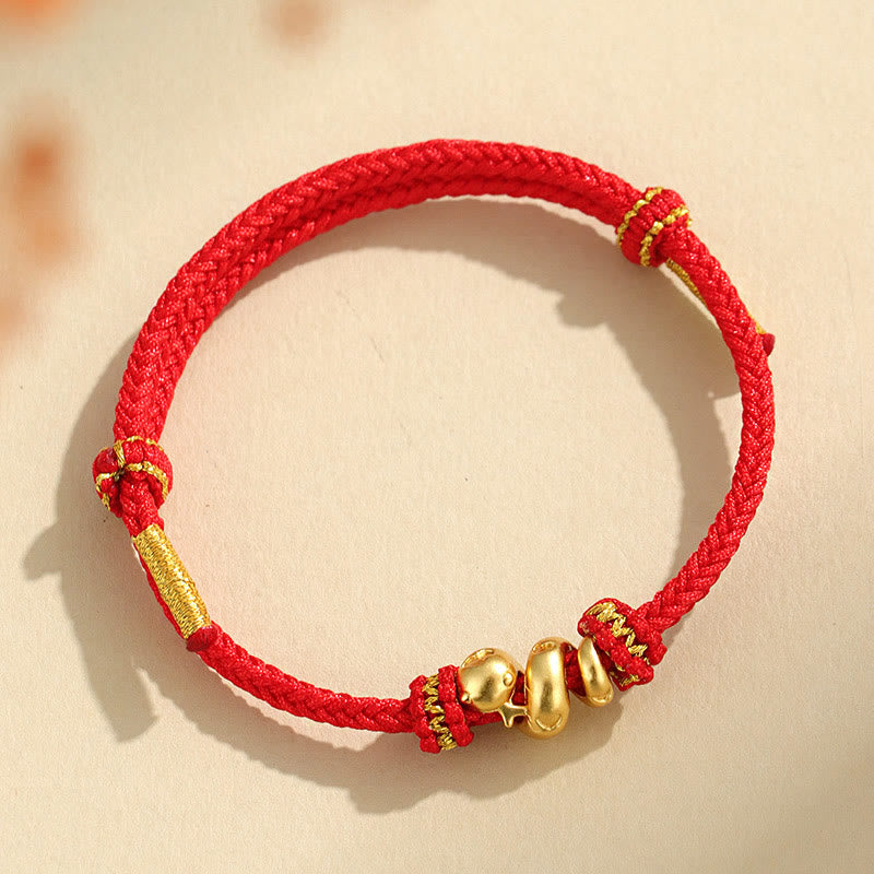 Braccialetto intrecciato con protezione in corda rossa con anno del serpente dorato in argento sterling 999 fatto a mano Buddha Stones