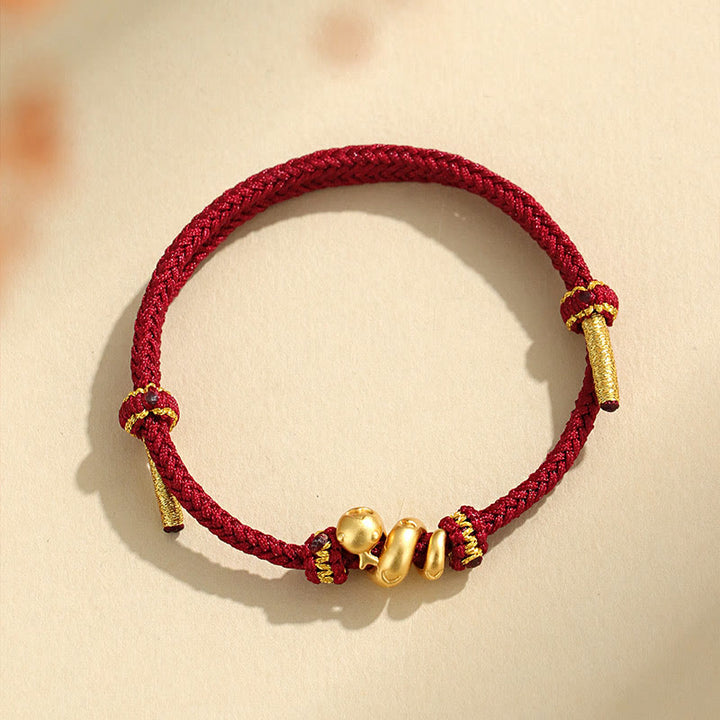 Braccialetto intrecciato con protezione in corda rossa con anno del serpente dorato in argento sterling 999 fatto a mano Buddha Stones