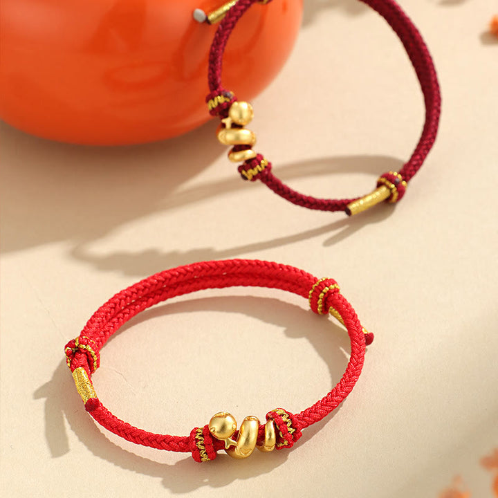 Braccialetto intrecciato con protezione in corda rossa con anno del serpente dorato in argento sterling 999 fatto a mano Buddha Stones