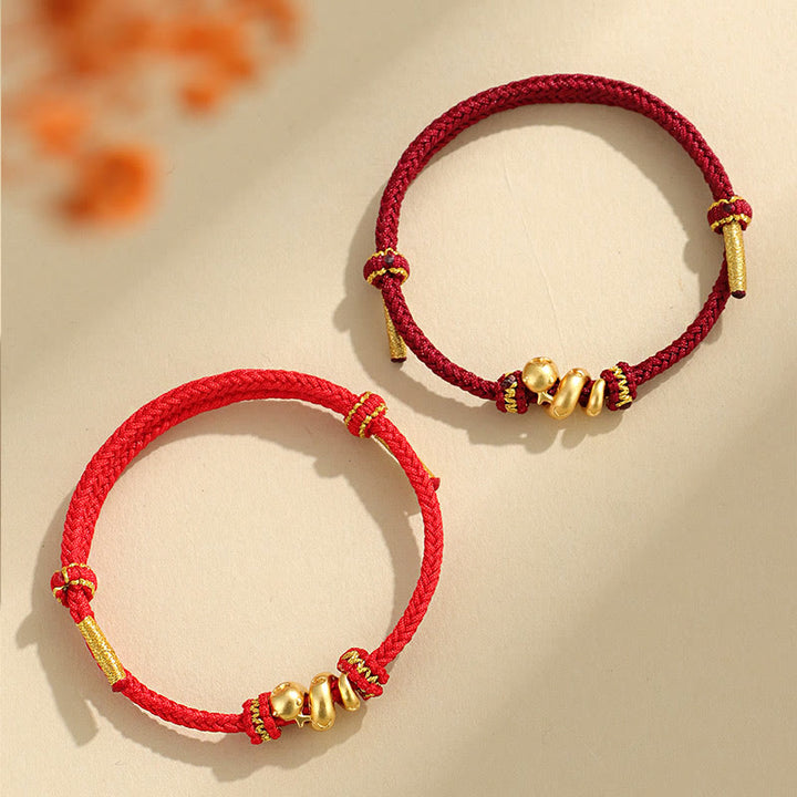 Braccialetto intrecciato con protezione in corda rossa con anno del serpente dorato in argento sterling 999 fatto a mano Buddha Stones