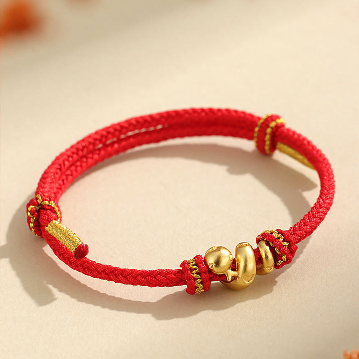 Braccialetto intrecciato con protezione in corda rossa con anno del serpente dorato in argento sterling 999 fatto a mano Buddha Stones