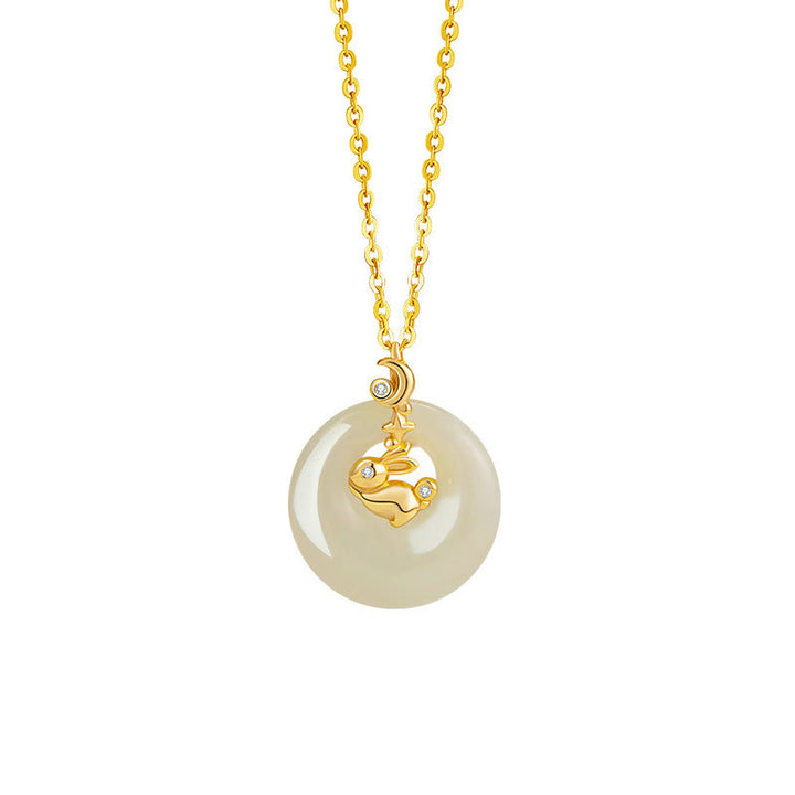Buddha Stones Zodiaco cinese Giada Hetian Argento Sterling 925 Collana con ciondolo Abbondanza - Giada Hetian Argento Sterling 925 - Coniglio - image 15