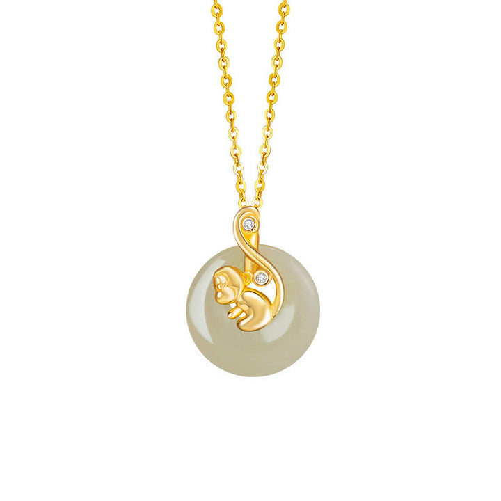 Buddha Stones Zodiaco cinese Giada Hetian Argento Sterling 925 Collana con ciondolo Abbondanza - Giada Hetian Argento Sterling 925 - Scimmia - image 26