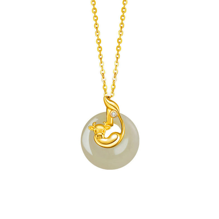 Buddha Stones Zodiaco cinese Giada Hetian Argento Sterling 925 Collana con ciondolo Abbondanza - Giada Hetian Argento Sterling 925-Bue - image 12