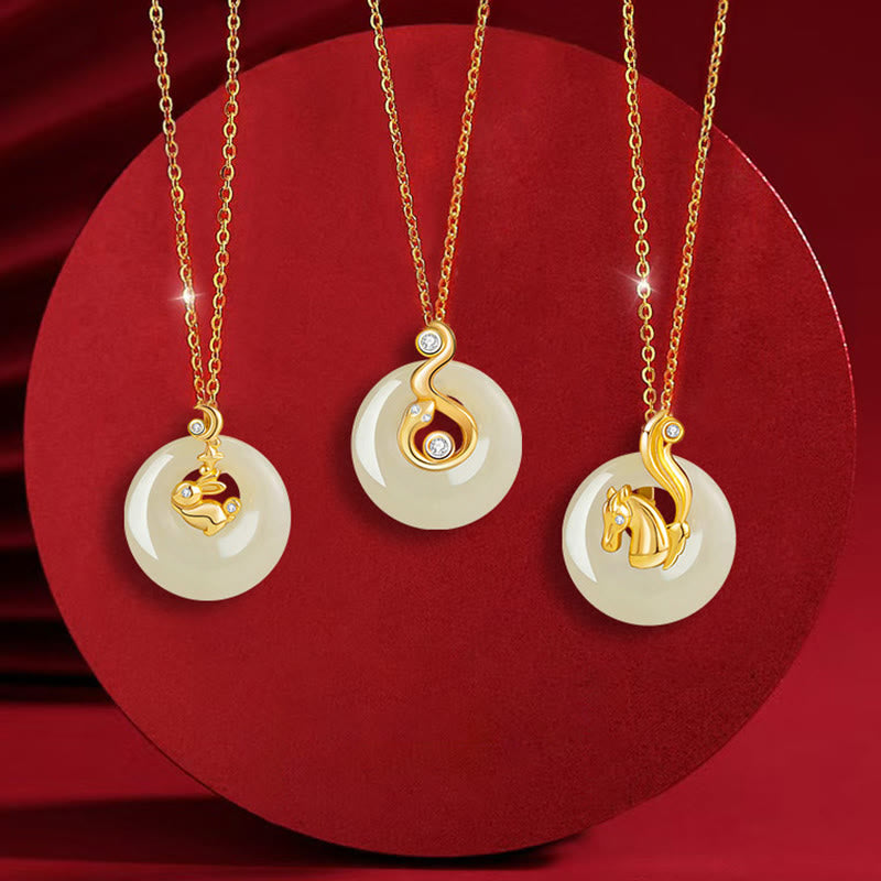 Buddha Stones Zodiaco cinese Giada Hetian Argento Sterling 925 Collana con ciondolo Abbondanza - image 1