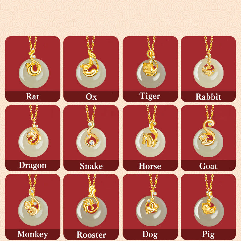 Buddha Stones Zodiaco cinese Giada Hetian Argento Sterling 925 Collana con ciondolo Abbondanza - image 1