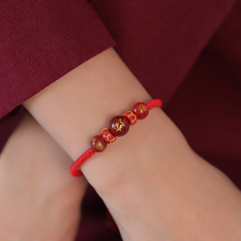 Braccialetto di protezione intrecciato con corda rossa in agata rossa fatto a mano con zodiaco cinese Buddha Stones