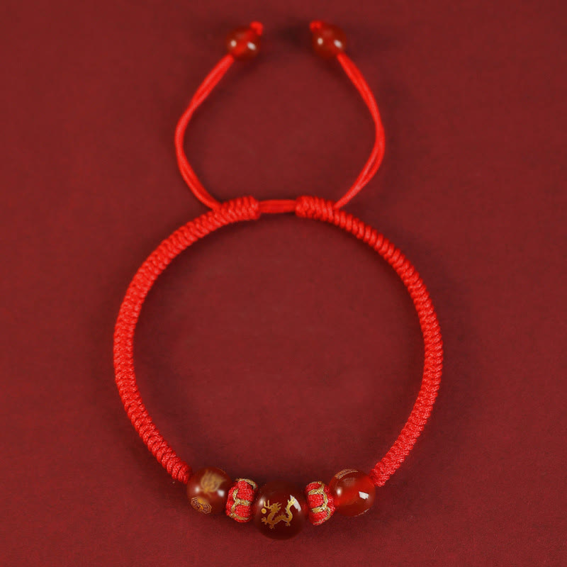 Braccialetto di protezione intrecciato con corda rossa in agata rossa fatto a mano con zodiaco cinese Buddha Stones