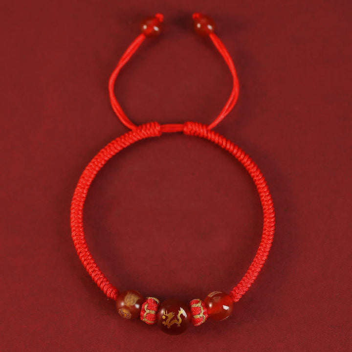 Braccialetto di protezione intrecciato con corda rossa in agata rossa fatto a mano con zodiaco cinese Buddha Stones