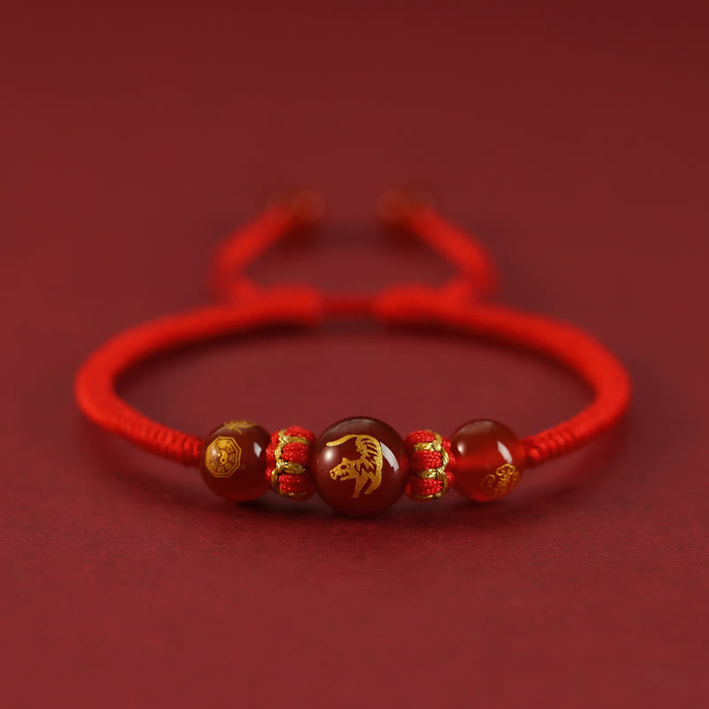 Braccialetto di protezione intrecciato con corda rossa in agata rossa fatto a mano con zodiaco cinese Buddha Stones