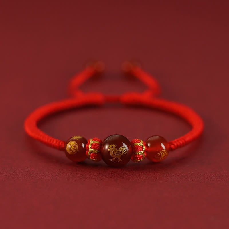 Braccialetto di protezione intrecciato con corda rossa in agata rossa fatto a mano con zodiaco cinese Buddha Stones