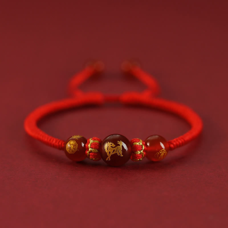 Braccialetto di protezione intrecciato con corda rossa in agata rossa fatto a mano con zodiaco cinese Buddha Stones