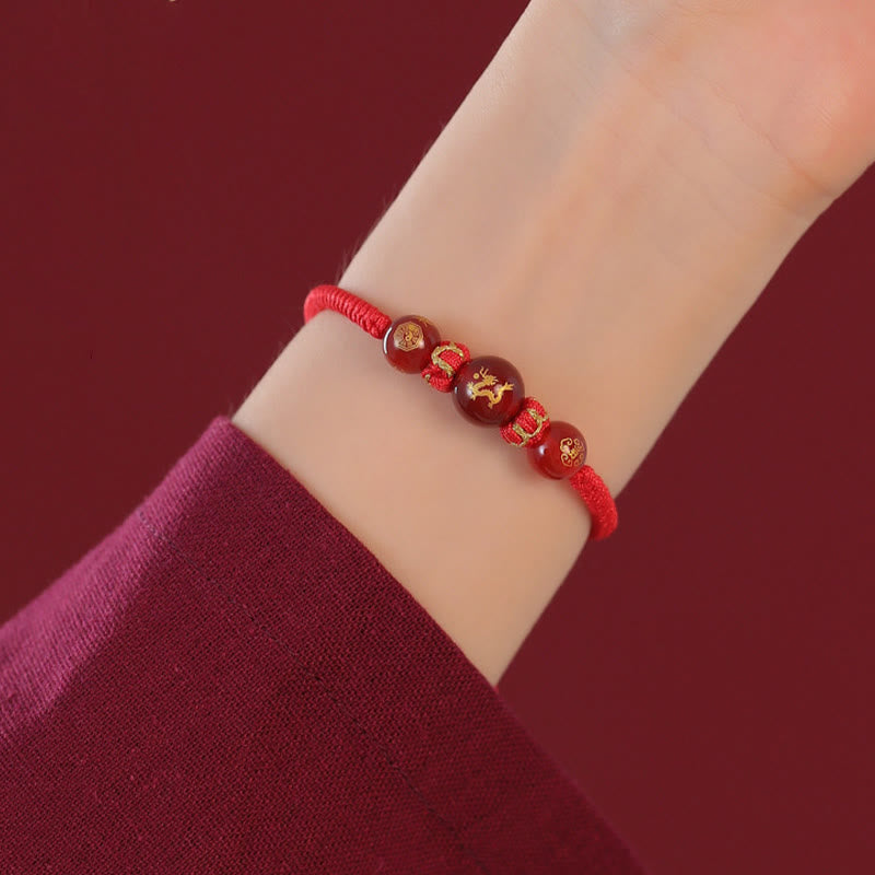 Braccialetto di protezione intrecciato con corda rossa in agata rossa fatto a mano con zodiaco cinese Buddha Stones