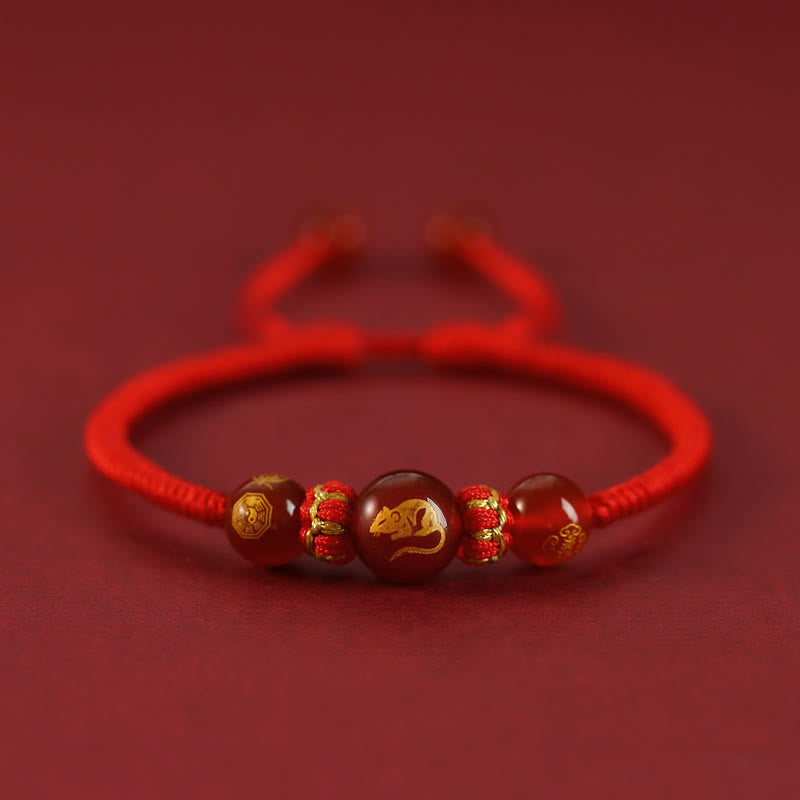 Braccialetto di protezione intrecciato con corda rossa in agata rossa fatto a mano con zodiaco cinese Buddha Stones