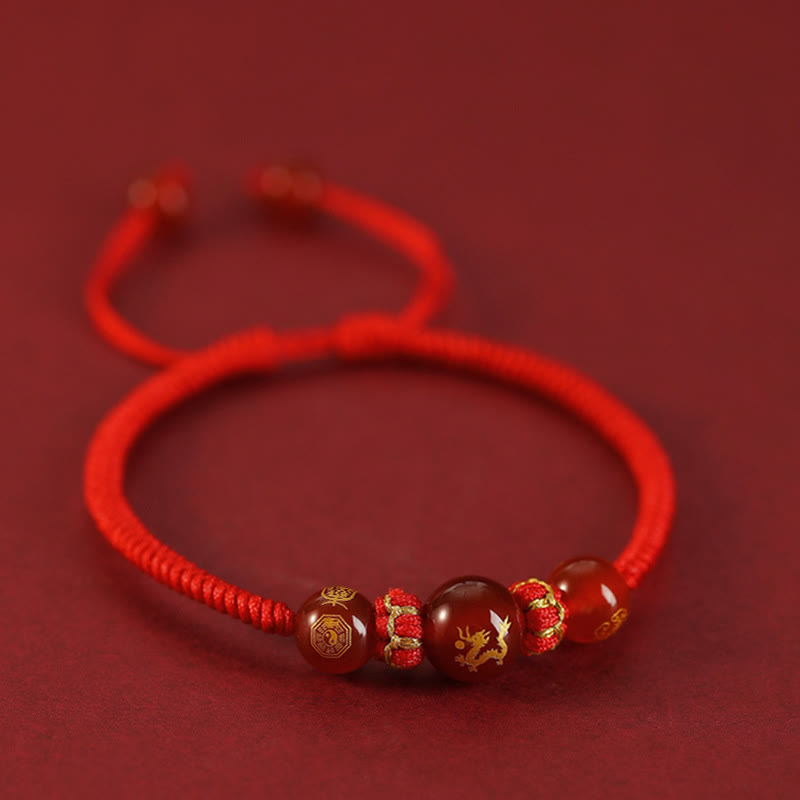 Braccialetto di protezione intrecciato con corda rossa in agata rossa fatto a mano con zodiaco cinese Buddha Stones