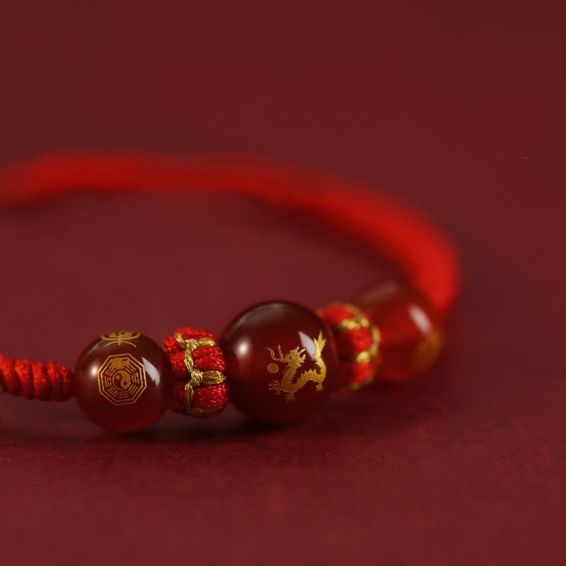 Braccialetto di protezione intrecciato con corda rossa in agata rossa fatto a mano con zodiaco cinese Buddha Stones