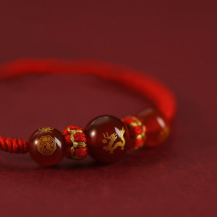 Braccialetto di protezione intrecciato con corda rossa in agata rossa fatto a mano con zodiaco cinese Buddha Stones