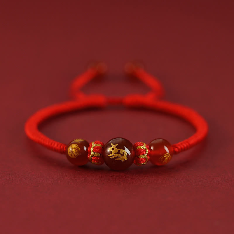 Braccialetto di protezione intrecciato con corda rossa in agata rossa fatto a mano con zodiaco cinese Buddha Stones