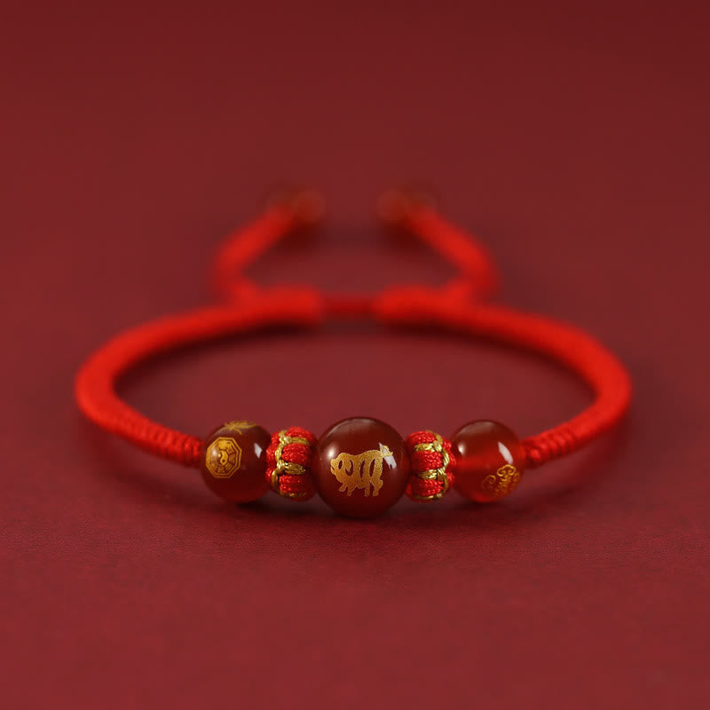 Braccialetto di protezione intrecciato con corda rossa in agata rossa fatto a mano con zodiaco cinese Buddha Stones