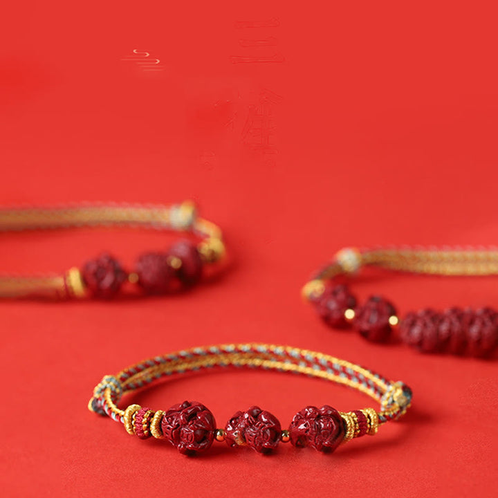 Braccialetto di benedizione intrecciato con cinabro rosso fatto a mano con Buddha Stones e zodiaco cinese