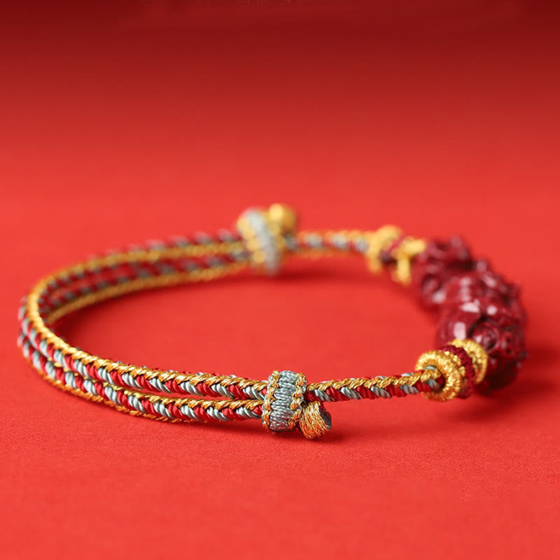 Braccialetto di benedizione intrecciato con cinabro rosso fatto a mano con Buddha Stones e zodiaco cinese