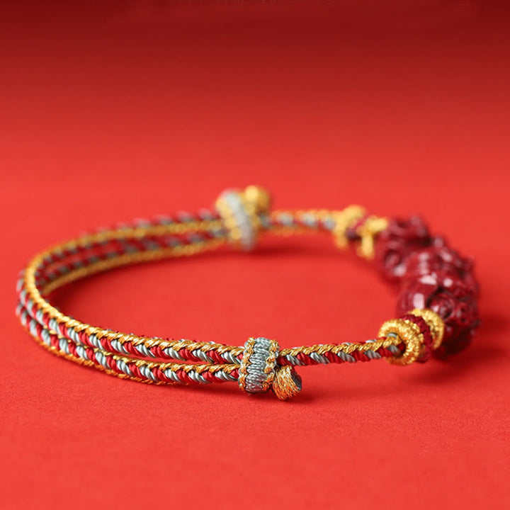 Braccialetto di benedizione intrecciato con cinabro rosso fatto a mano con Buddha Stones e zodiaco cinese
