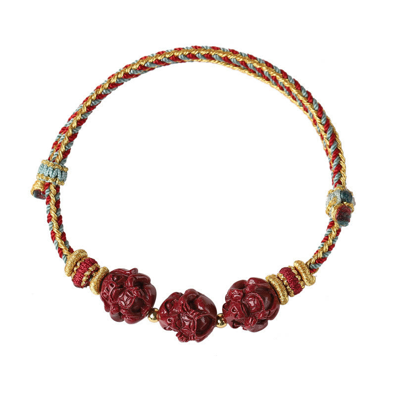Braccialetto di benedizione intrecciato con cinabro rosso fatto a mano con Buddha Stones e zodiaco cinese