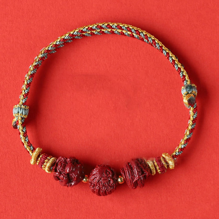 Braccialetto di benedizione intrecciato con cinabro rosso fatto a mano con Buddha Stones e zodiaco cinese