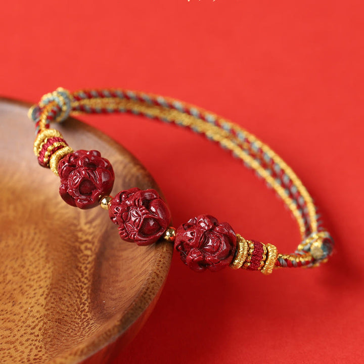 Braccialetto di benedizione intrecciato con cinabro rosso fatto a mano con Buddha Stones e zodiaco cinese