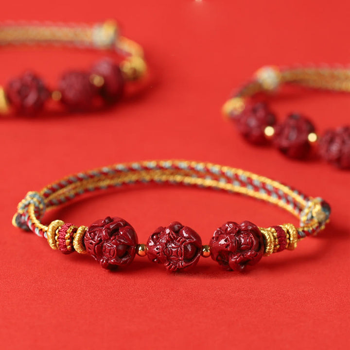 Braccialetto di benedizione intrecciato con cinabro rosso fatto a mano con Buddha Stones e zodiaco cinese