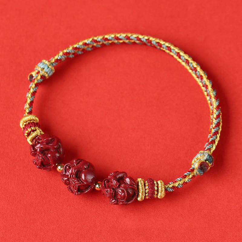 Braccialetto di benedizione intrecciato con cinabro rosso fatto a mano con Buddha Stones e zodiaco cinese