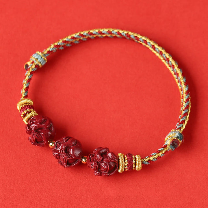 Braccialetto di benedizione intrecciato con cinabro rosso fatto a mano con Buddha Stones e zodiaco cinese