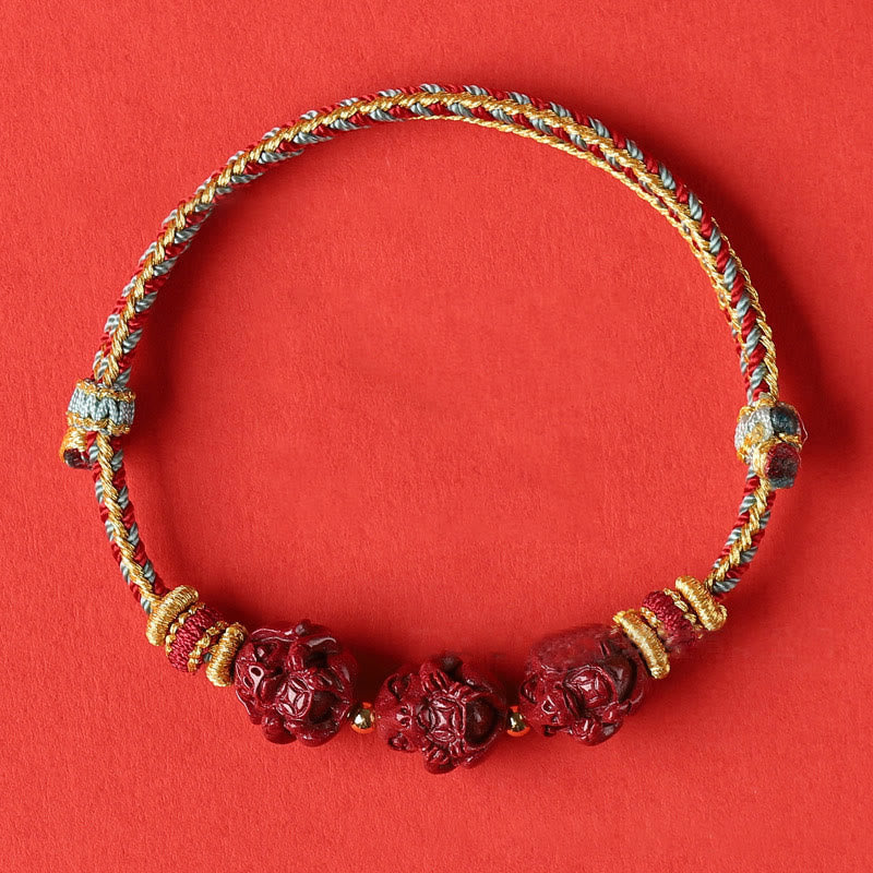Braccialetto di benedizione intrecciato con cinabro rosso fatto a mano con Buddha Stones e zodiaco cinese