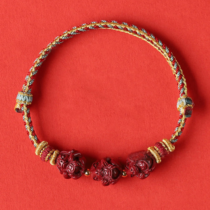 Braccialetto di benedizione intrecciato con cinabro rosso fatto a mano con Buddha Stones e zodiaco cinese