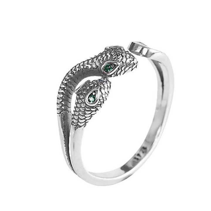 Buddha Stones 925 Sterling Silver Anno del serpente Anello aperto regolabile a due teste