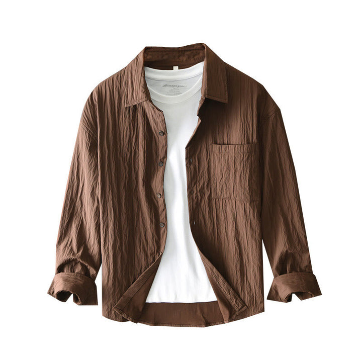 Camicia da uomo a maniche lunghe casual tinta unita Buddha Stones con tasca - image 4