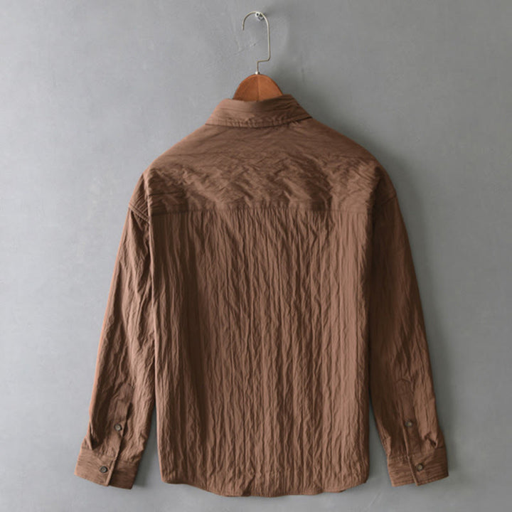 Camicia da uomo a maniche lunghe casual tinta unita Buddha Stones con tasca - image 3