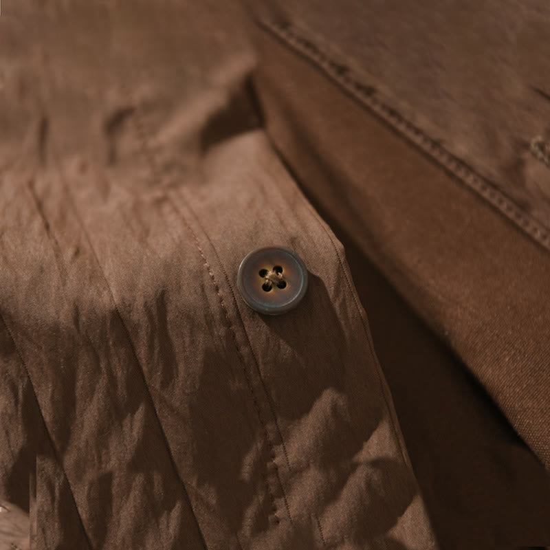 Camicia da uomo a maniche lunghe casual tinta unita Buddha Stones con tasca - image 7